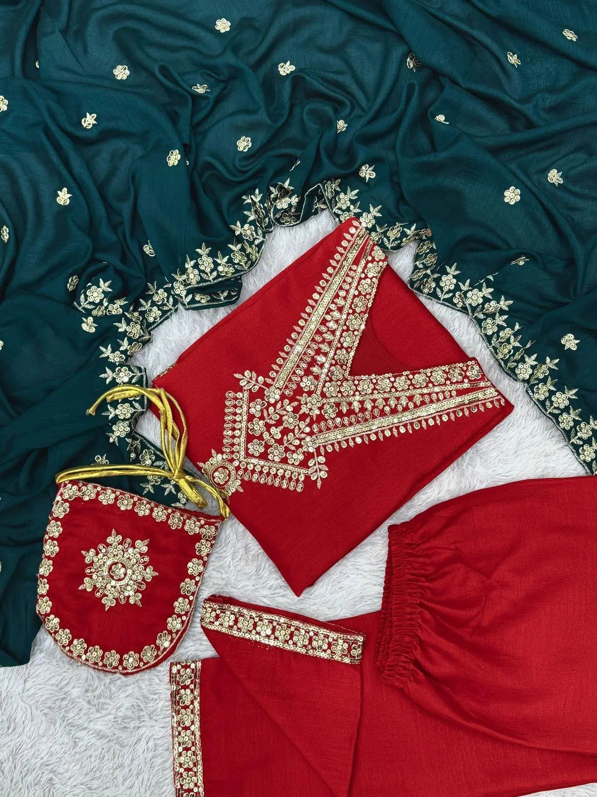 Vachitra Silk Fancy Embroidery Work Designer Kurti Pant Dupatta Set (Ready To Wear) Ethenika.com