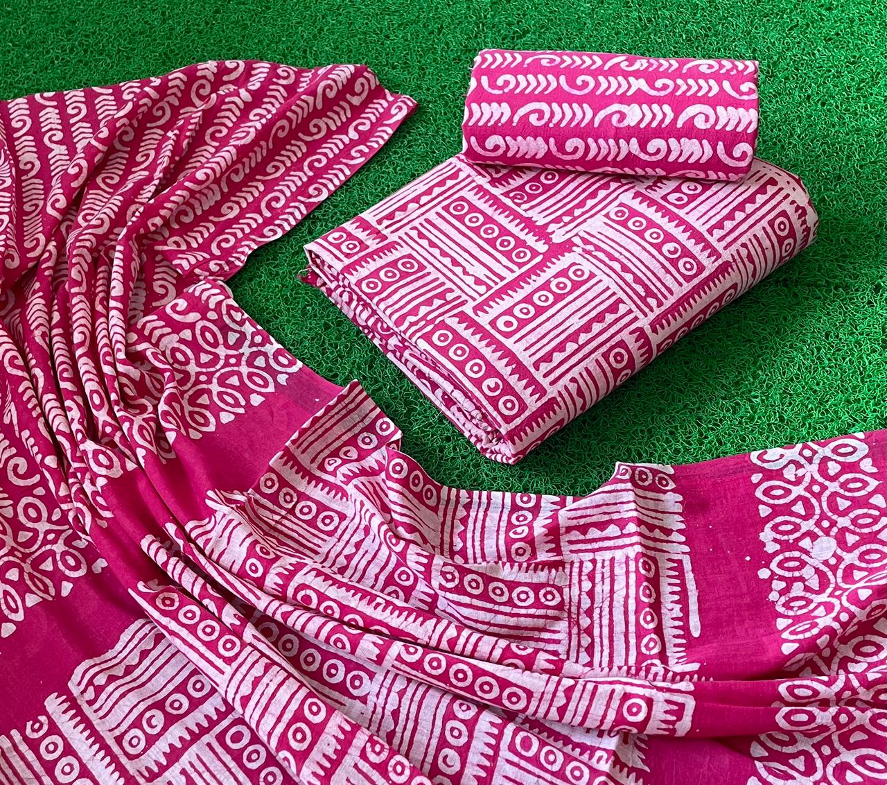 Cotton Hand Blocked Wax Batik Dress Material (Unstitched) Ethenika.com