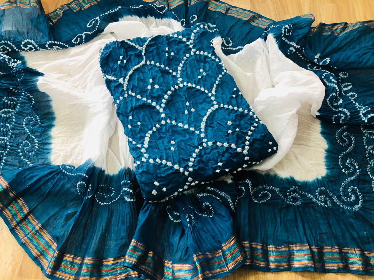 Cotton White Concept Dual Contrast Kutch Bandhani Ethenika.com