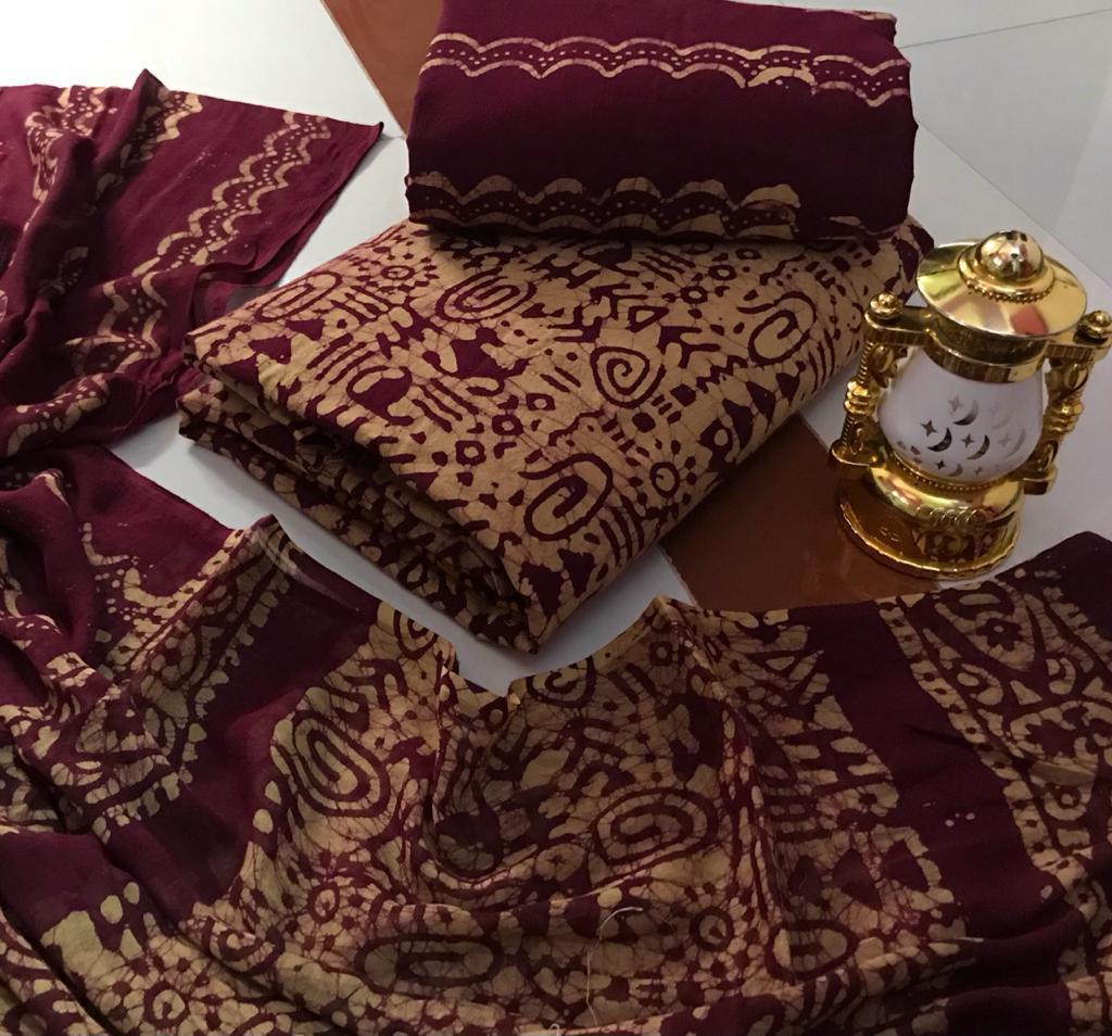 Cotton Hand Blocked Wax Batik Dress Material (Unstitched) - Premium from Ethenika.com - Just INR 1490! Shop now at Ethenika.com