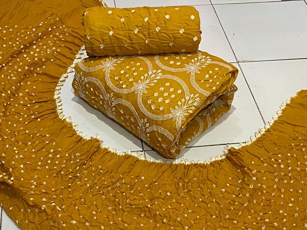 Cotton Satin Laknavi Bandhani Material Ethenika.com