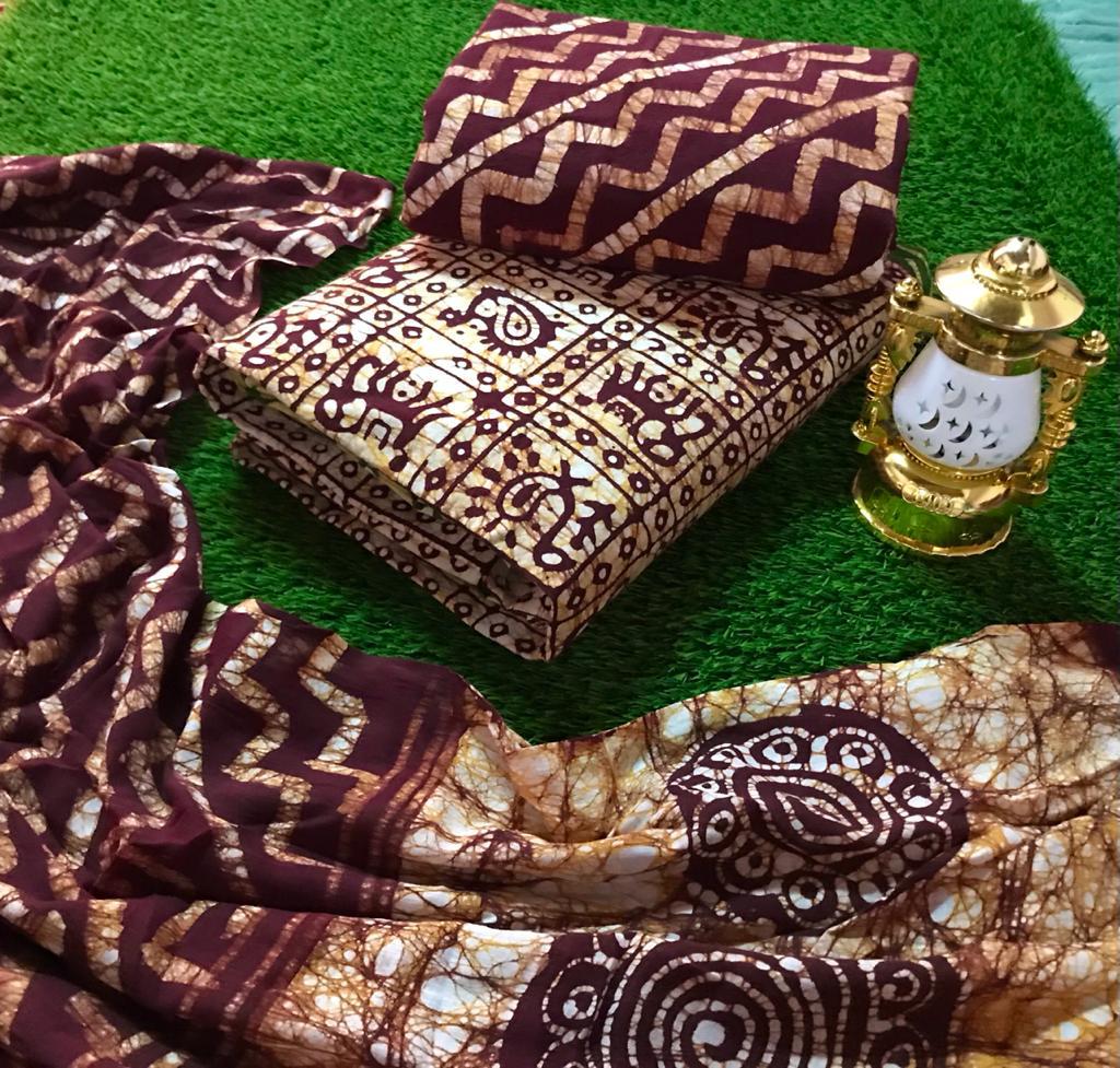 Cotton Hand Blocked Wax Batik Dress Material (Unstitched) - Premium from Ethenika.com - Just INR 1490! Shop now at Ethenika.com