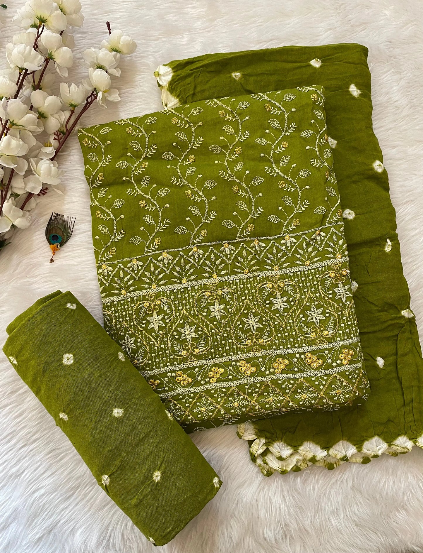 Cotton Bandhani Dress Material with Thread Embroidery Work - Premium from Ethenika.com - Just INR 1890! Shop now at Ethenika.com