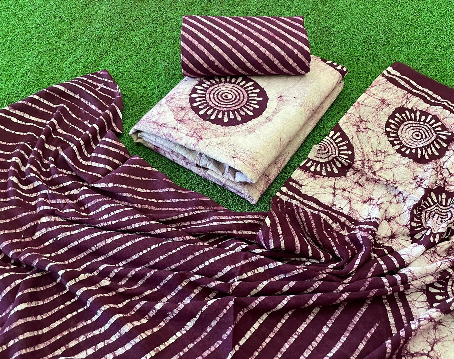 Cotton Hand Blocked Wax Batik Dress Material (Unstitched) Ethenika.com