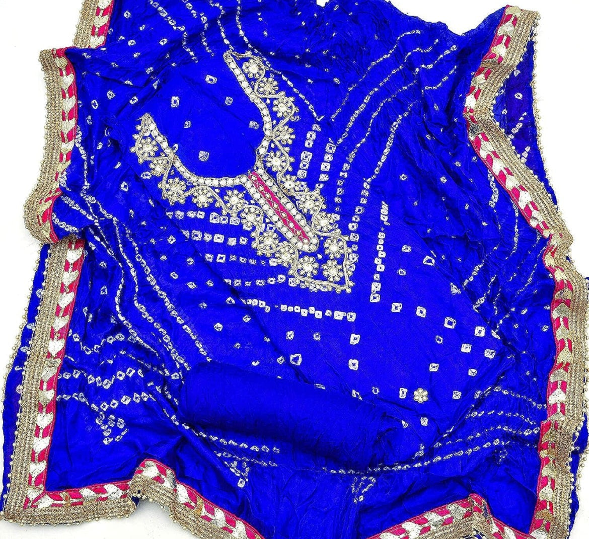 Ethenika Neck work Gota Patti Jaipuri Bandhani Material (Unstitched) - Premium  from Ethenika.com - Just INR 1990! Shop now at Ethenika.com