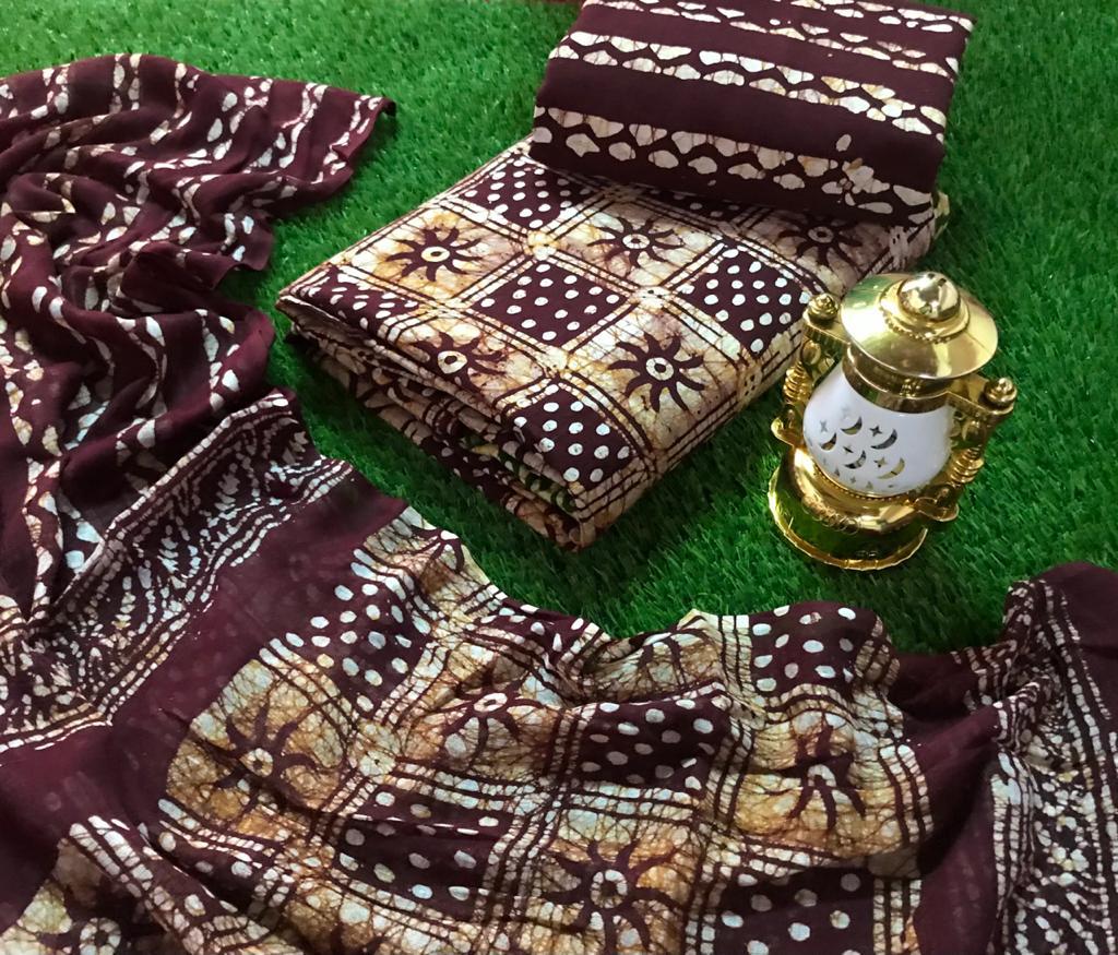 Cotton Hand Blocked Wax Batik Dress Material (Unstitched) Ethenika.com