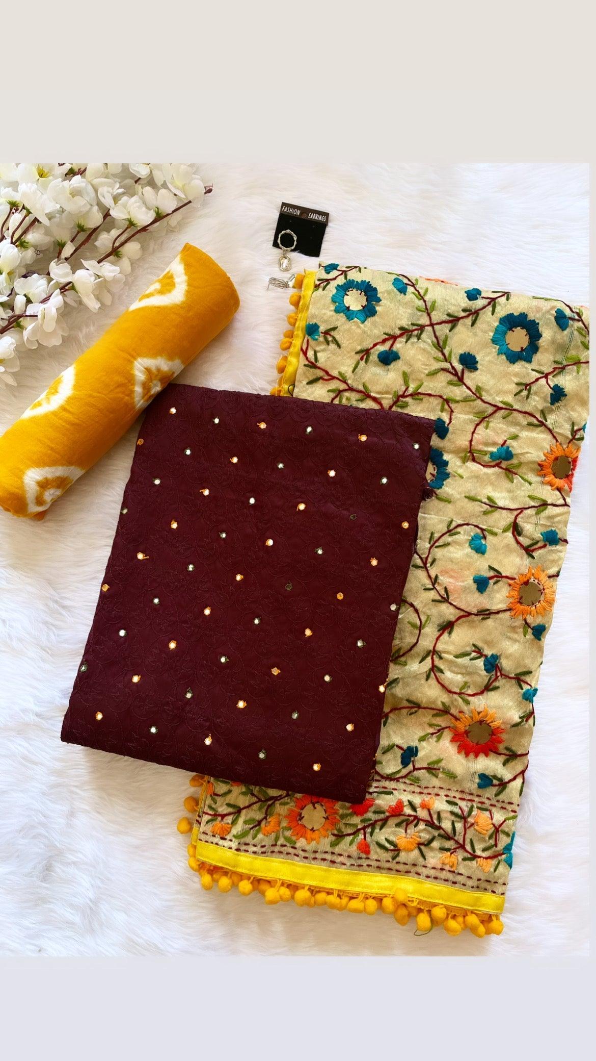 Mirror Work Bandhani Salwar Material Ethenika.com