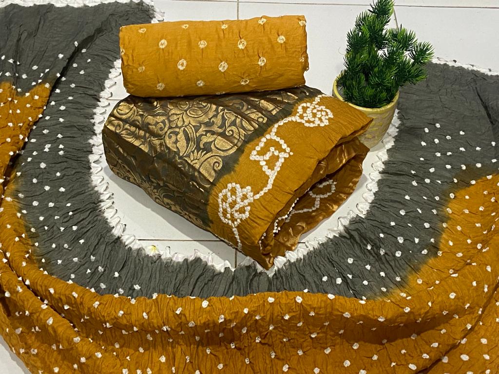 Golden Gadhwal Embroidery Bandhani Material - Premium  from Ethenika.com - Just INR 1890! Shop now at Ethenika.com