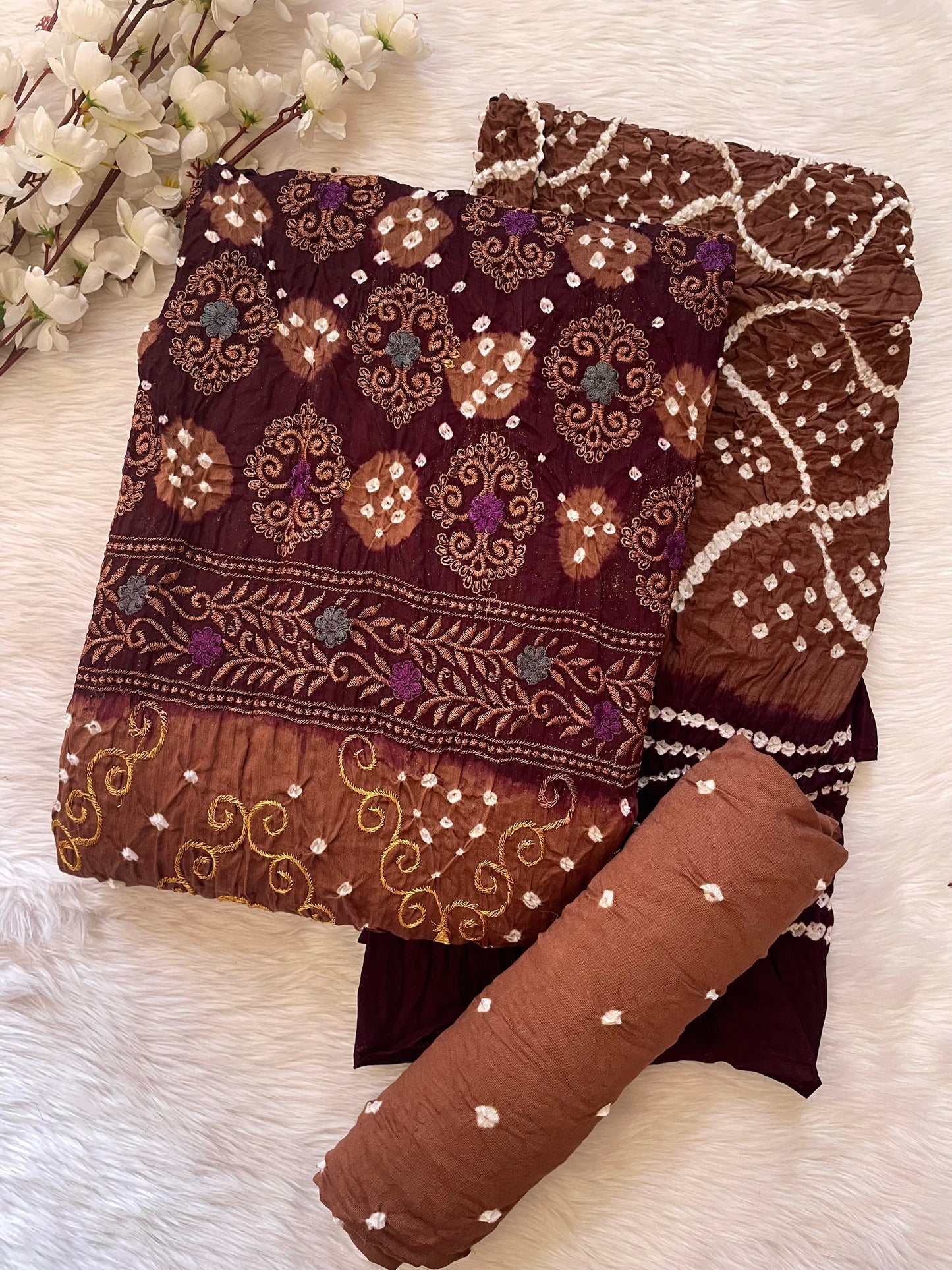 Cotton Thread Embroidery work Bandhani Dress Material - Premium from Ethenika.com - Just INR 2190! Shop now at Ethenika.com