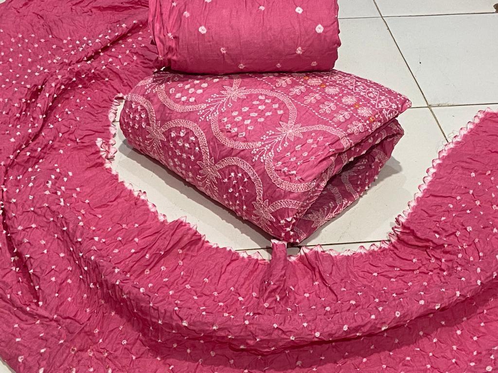 Cotton Satin Laknavi Bandhani Material Ethenika.com