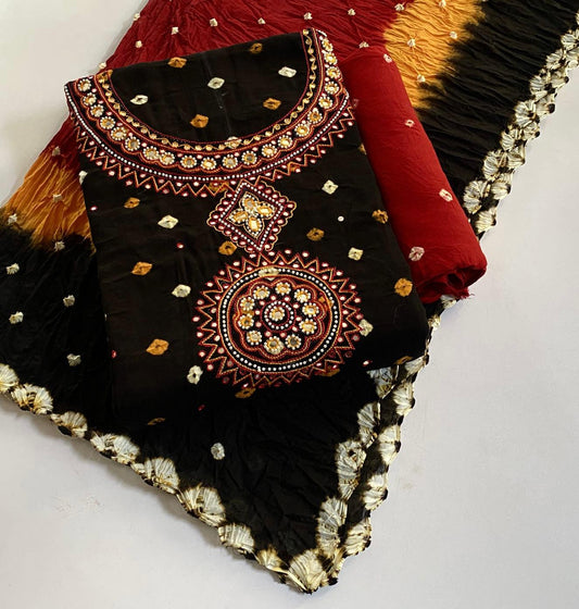 Kutchi Hand Thread with Mirror Work Bandhani Material (Unstitched) - Premium  from Ethenika - Just INR 2199! Shop now at Ethenika.com