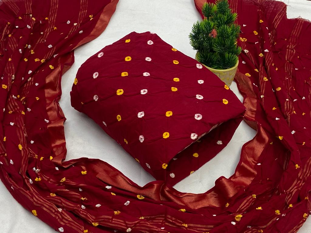 Cotton Satin Self Color Bandhani Material Ethenika.com