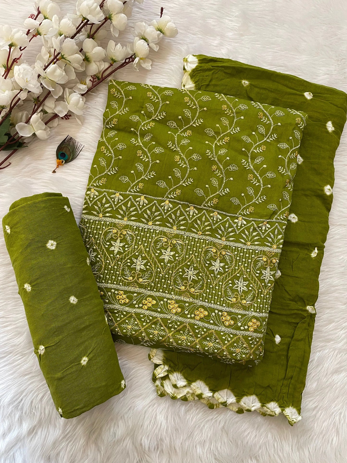Cotton Bandhani Dress Material with Thread Embroidery Work - Premium from Ethenika.com - Just INR 1890! Shop now at Ethenika.com