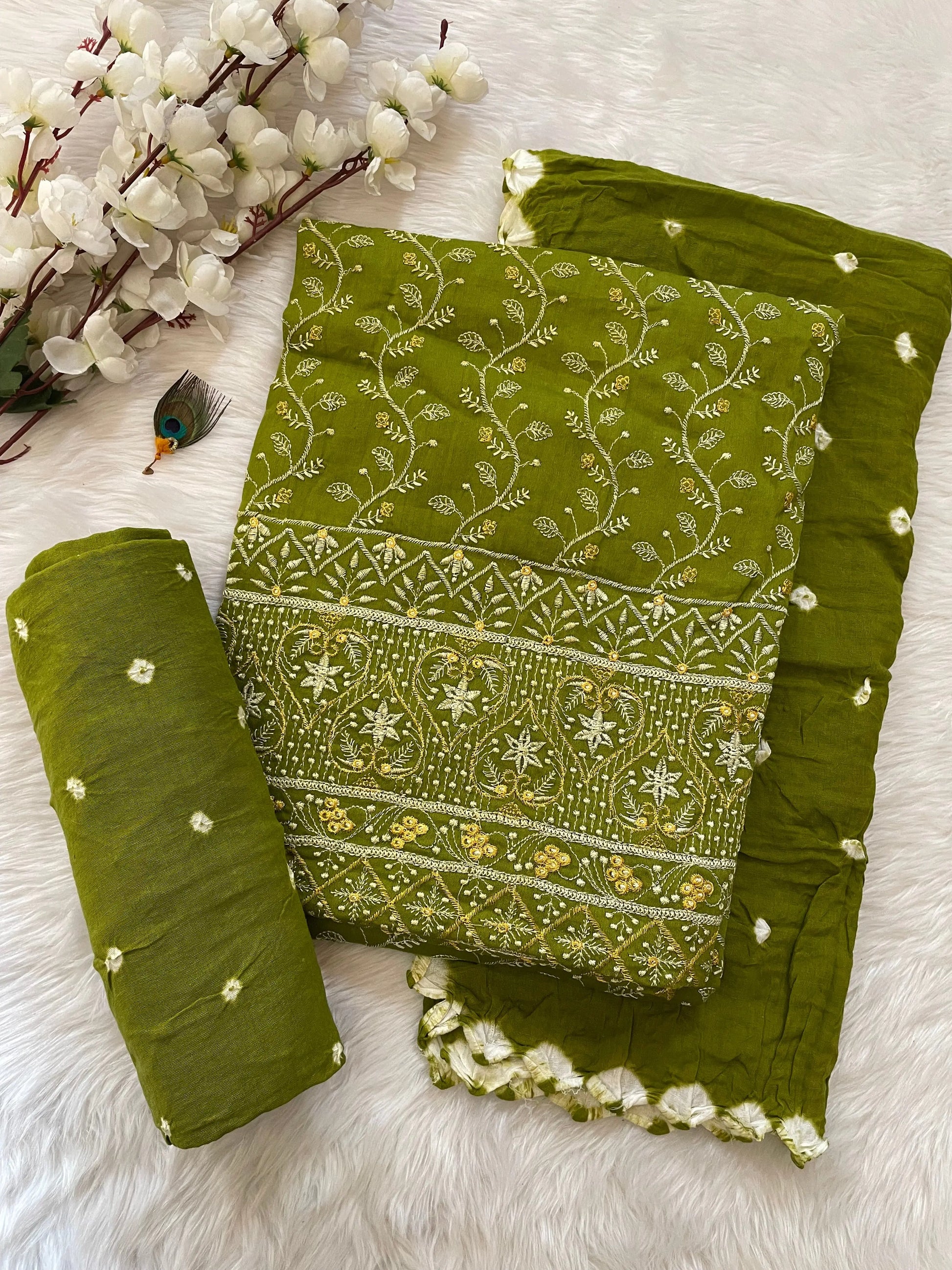Cotton Bandhani Dress Material with Thread Embroidery Work - Premium  from Ethenika.com - Just INR 1890! Shop now at Ethenika.com