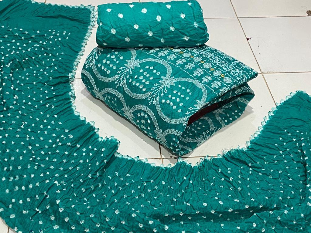 Cotton Satin Laknavi Bandhani Material Ethenika.com