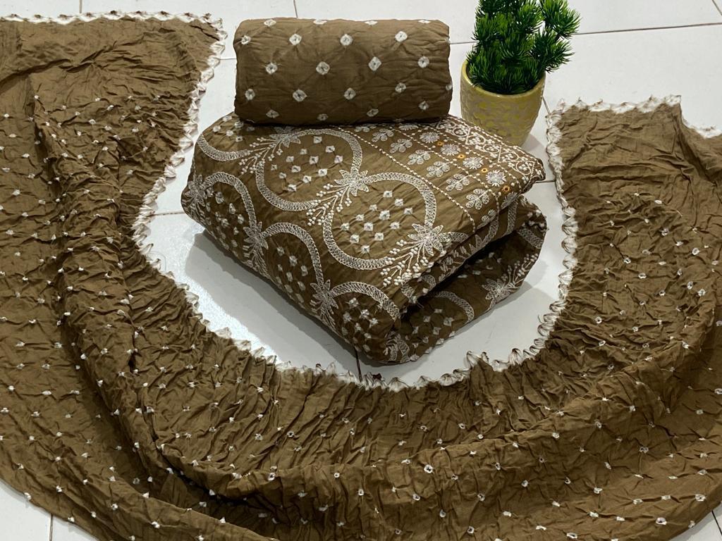 Cotton Satin Laknavi Bandhani Material Ethenika.com