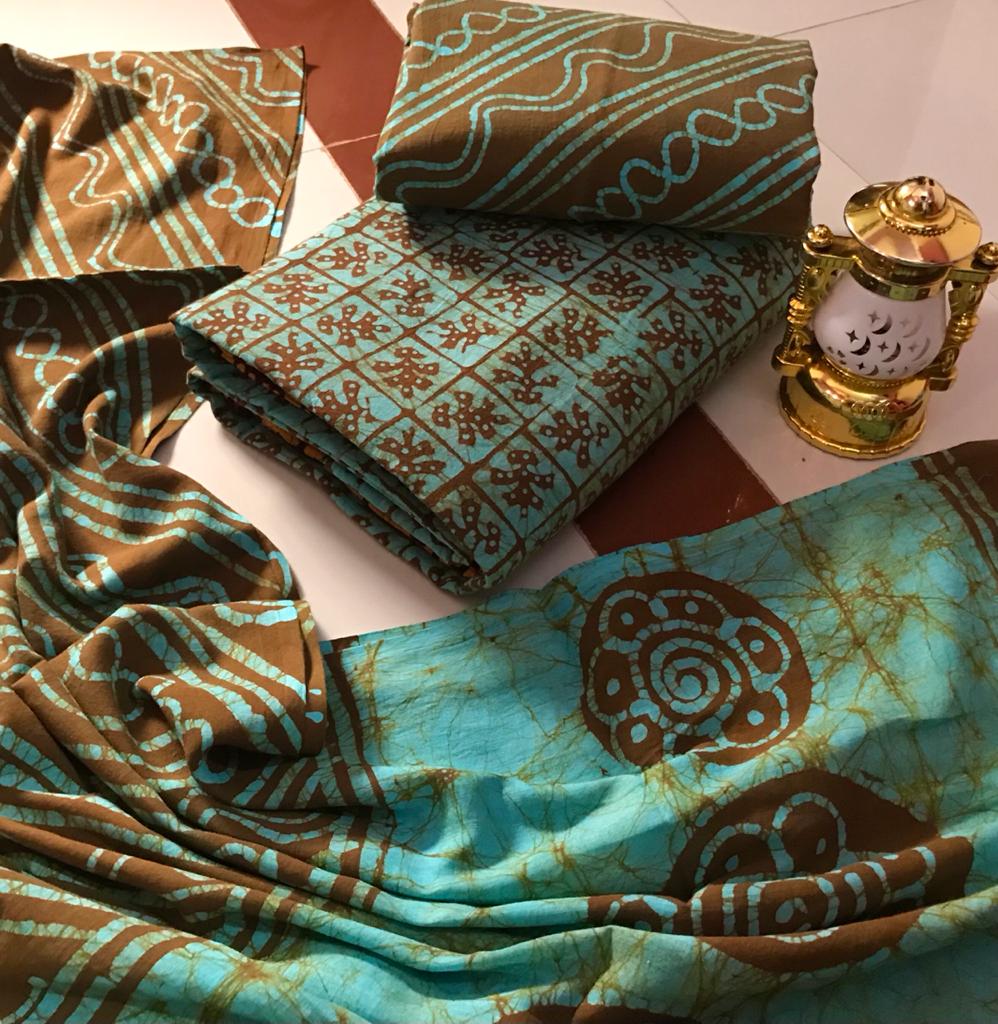 Cotton Hand Blocked Wax Batik Dress Material (Unstitched) - Premium from Ethenika.com - Just INR 1490! Shop now at Ethenika.com