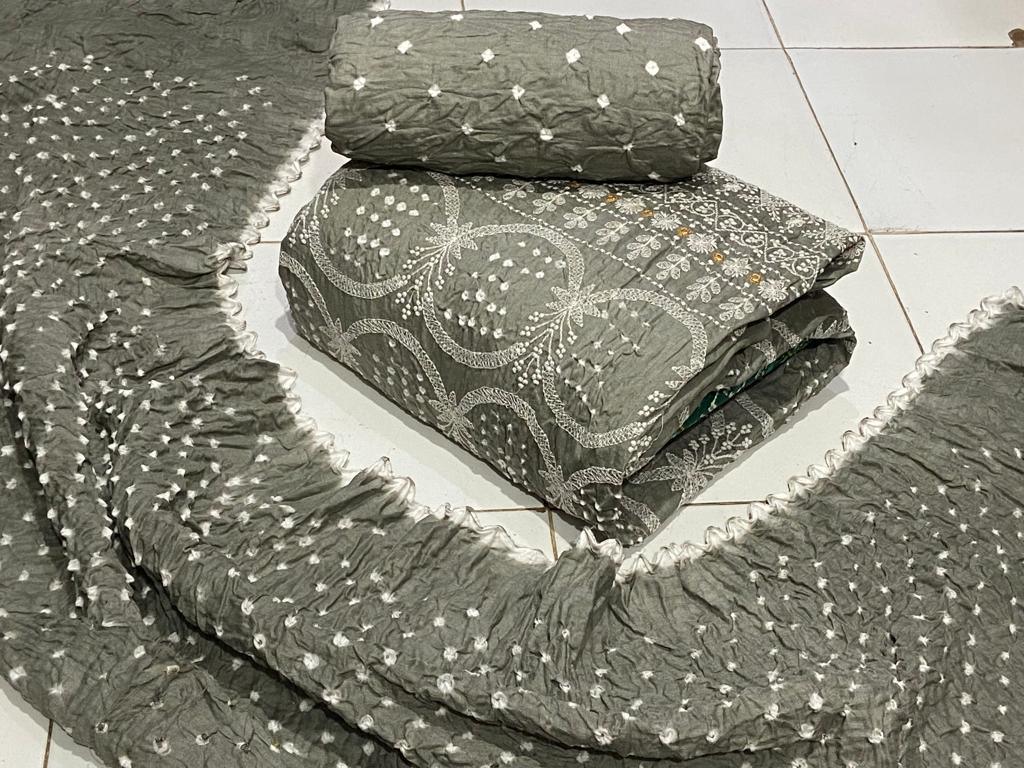 Cotton Satin Laknavi Bandhani Material Ethenika.com