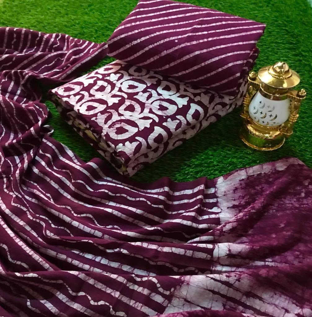 Cotton Hand Blocked Wax Batik Dress Material (Unstitched) Ethenika.com