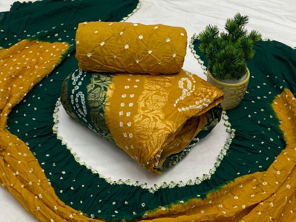 Golden Gadhwal Embroidery Bandhani Material - Premium  from Ethenika.com - Just INR 1890! Shop now at Ethenika.com