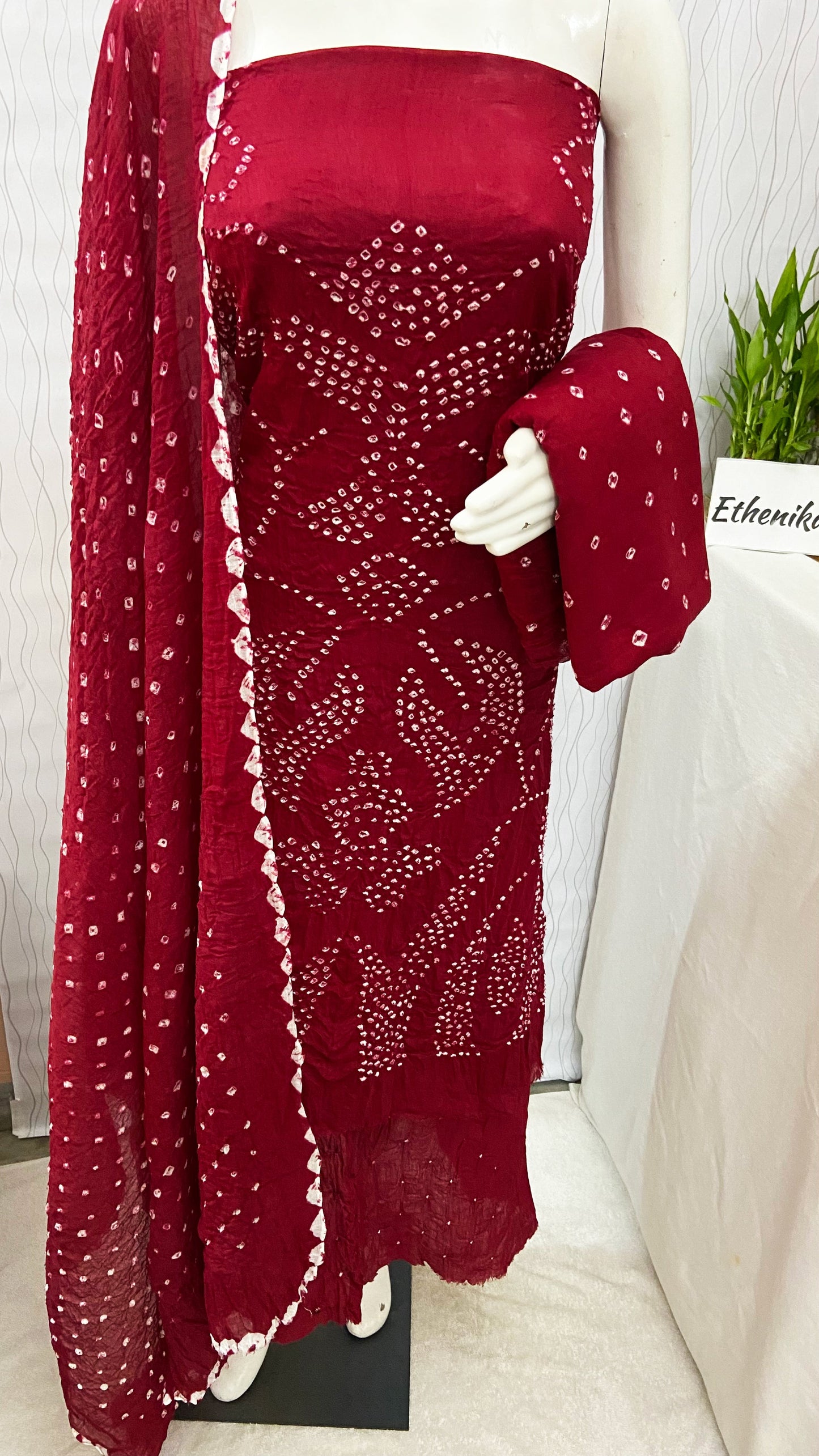 Kutch Hand crafted Self Bandhani Salwar Material - Premium  from Ethenika.com - Just INR 1690! Shop now at Ethenika.com