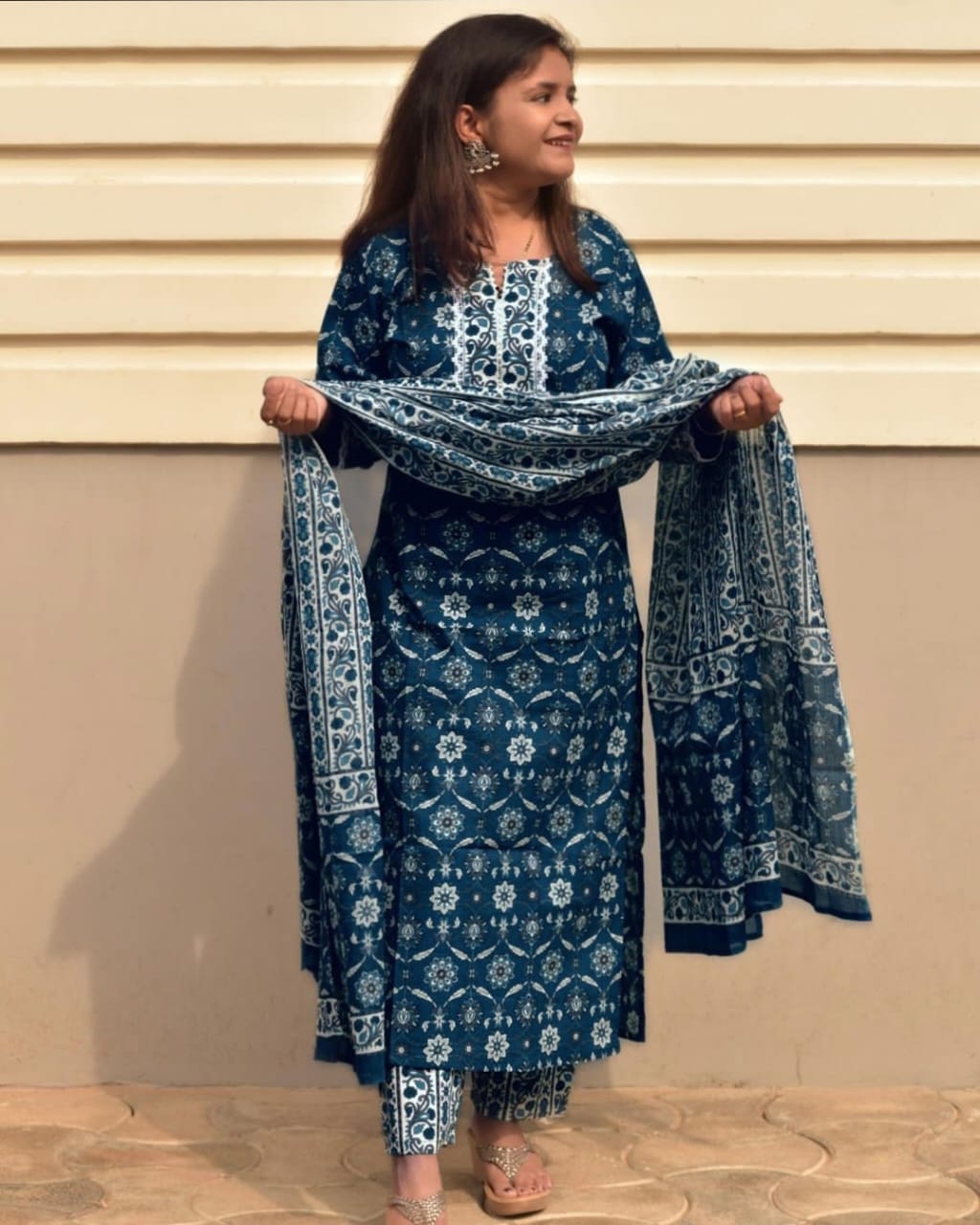 Hand Blocked Batik Kurti Pant Dupatta Set (Stitched) - Premium from Ethenika.com - Just INR 1790! Shop now at Ethenika.com