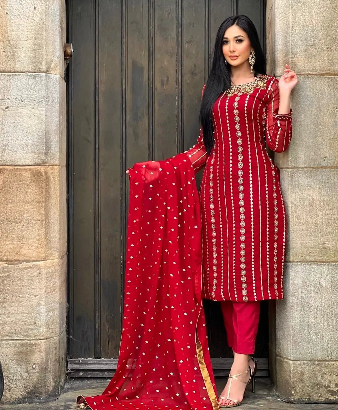 Faux Georgette Sequence Moti work Kurti Pant Dupatta Set - Premium from Ethenika.com - Just INR 2590! Shop now at Ethenika.com
