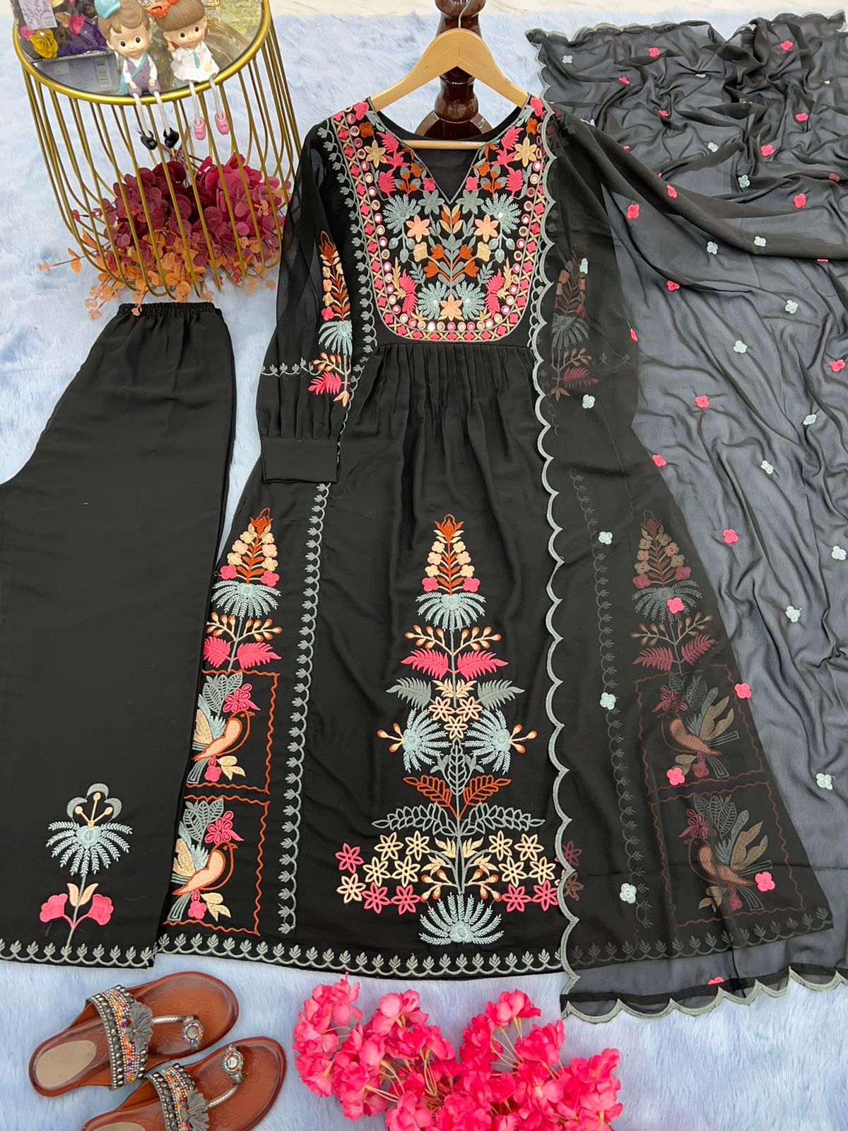 Faux Georgette Heavy Embroidery work Kurti Dupatta Pant Set - Premium from Ethenika.com - Just INR 2499! Shop now at Ethenika.com