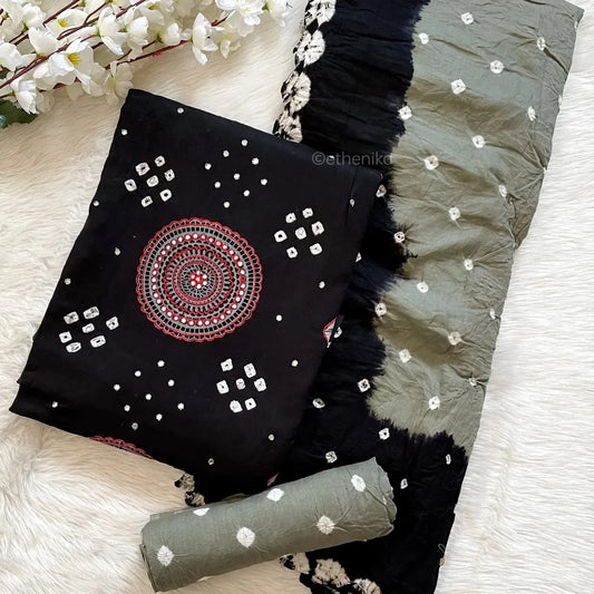 Cotton Mirro Thread work Contrast Bandhani Material (Unstitched) - Premium  from Ethenika.com - Just INR 1590! Shop now at Ethenika.com