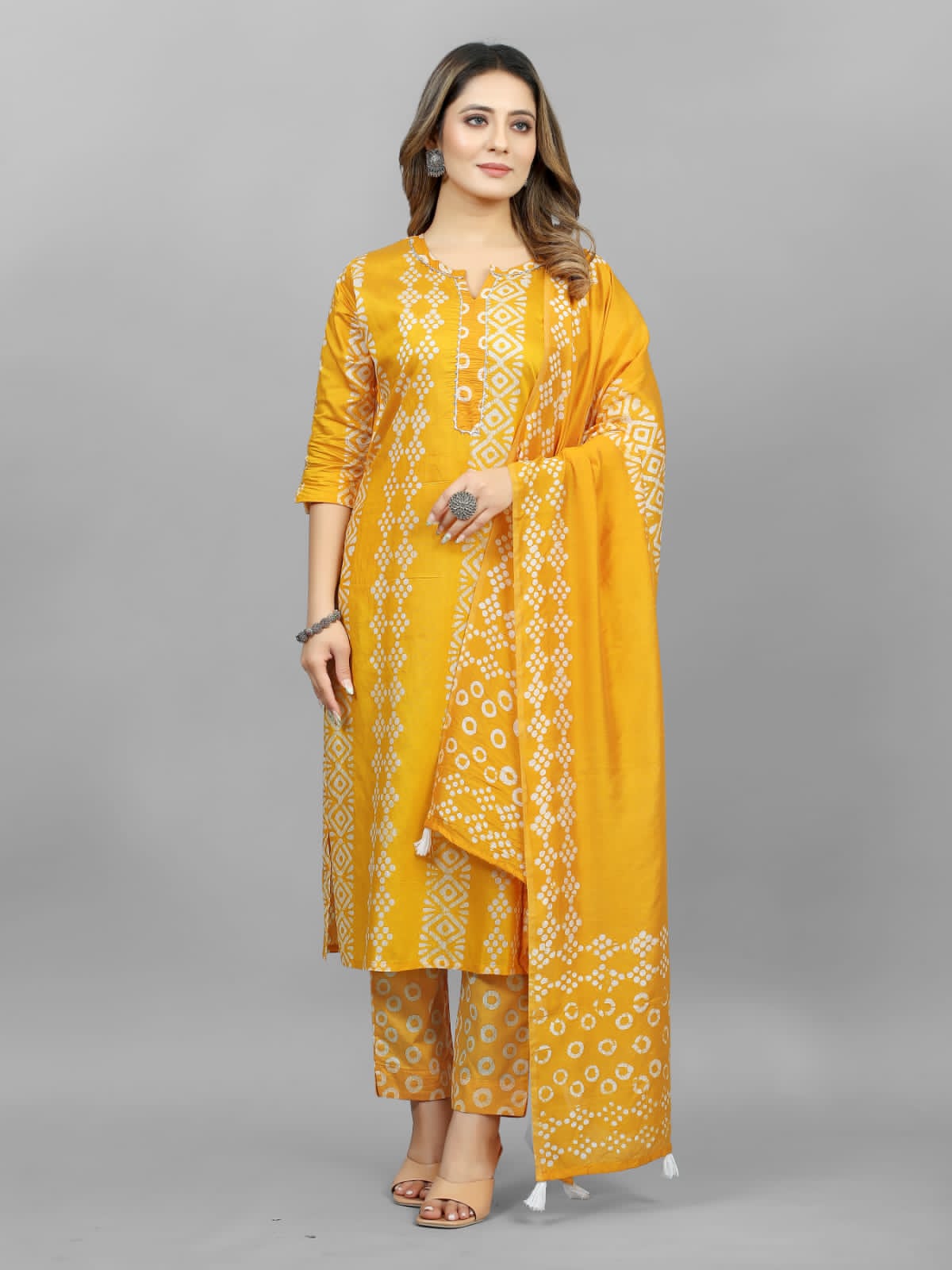 Hand Blocked Batik Kurti Pant Dupatta Set (Stitched) - Premium from Ethenika.com - Just INR 1790! Shop now at Ethenika.com
