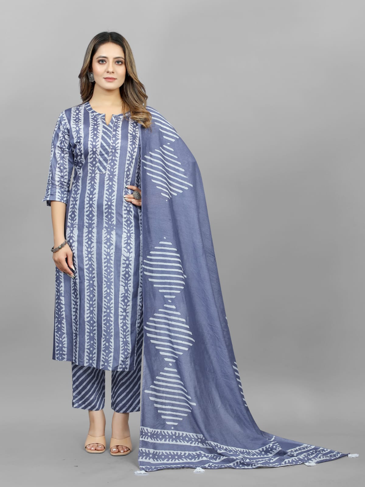 Hand Blocked Batik Kurti Pant Dupatta Set (Stitched) - Premium from Ethenika.com - Just INR 1790! Shop now at Ethenika.com