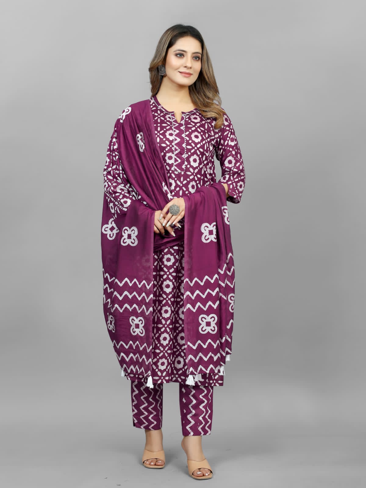 Hand Blocked Batik Kurti Pant Dupatta Set (Stitched) - Premium from Ethenika.com - Just INR 1790! Shop now at Ethenika.com