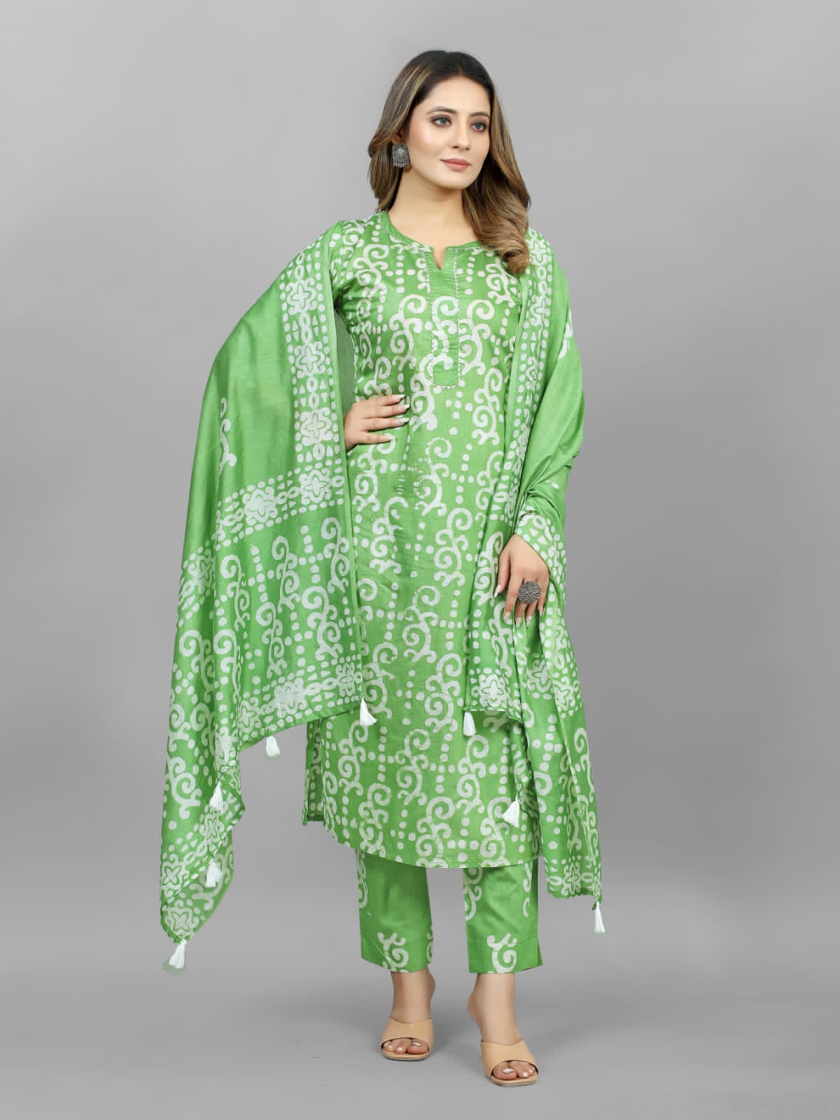 Hand Blocked Batik Kurti Pant Dupatta Set (Stitched) - Premium from Ethenika.com - Just INR 1790! Shop now at Ethenika.com