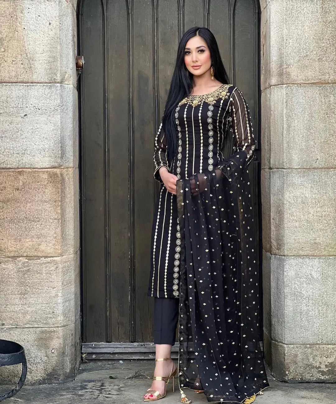 Faux Georgette Sequence Moti work Kurti Pant Dupatta Set - Premium from Ethenika.com - Just INR 2590! Shop now at Ethenika.com