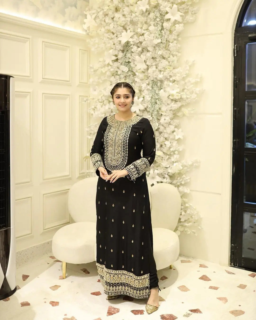 Georgette Neck Embroidery work Kurti Palazzo Dupatta Set - Premium from Ethenika.com - Just INR 2490! Shop now at Ethenika.com