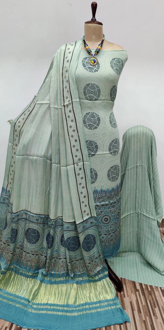 Modal Gazi Silk Hand Blocked Ajrakh Print Dress Material - Premium  from Ethenika.com - Just INR 5990! Shop now at Ethenika.com