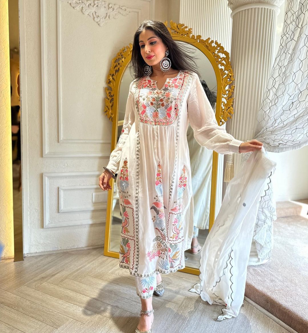 Faux Georgette Heavy Embroidery work Kurti Dupatta Pant Set - Premium from Ethenika.com - Just INR 2499! Shop now at Ethenika.com