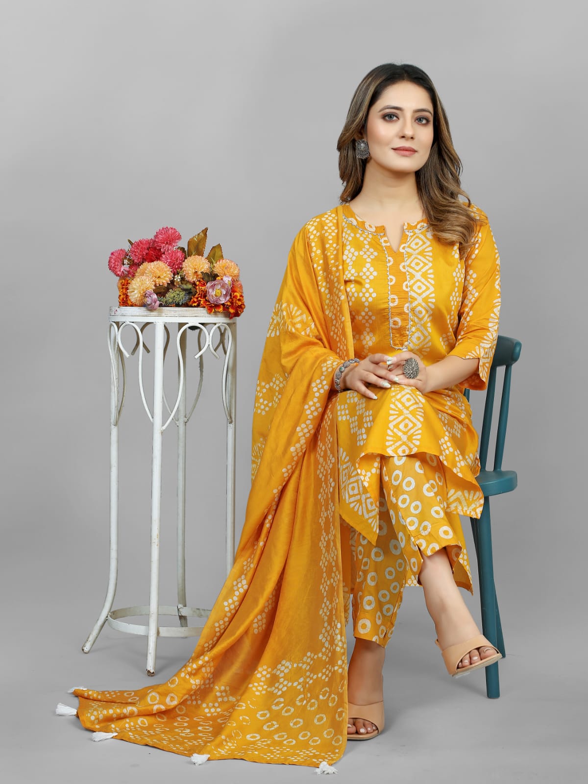 Hand Blocked Batik Kurti Pant Dupatta Set (Stitched) - Premium from Ethenika.com - Just INR 1790! Shop now at Ethenika.com