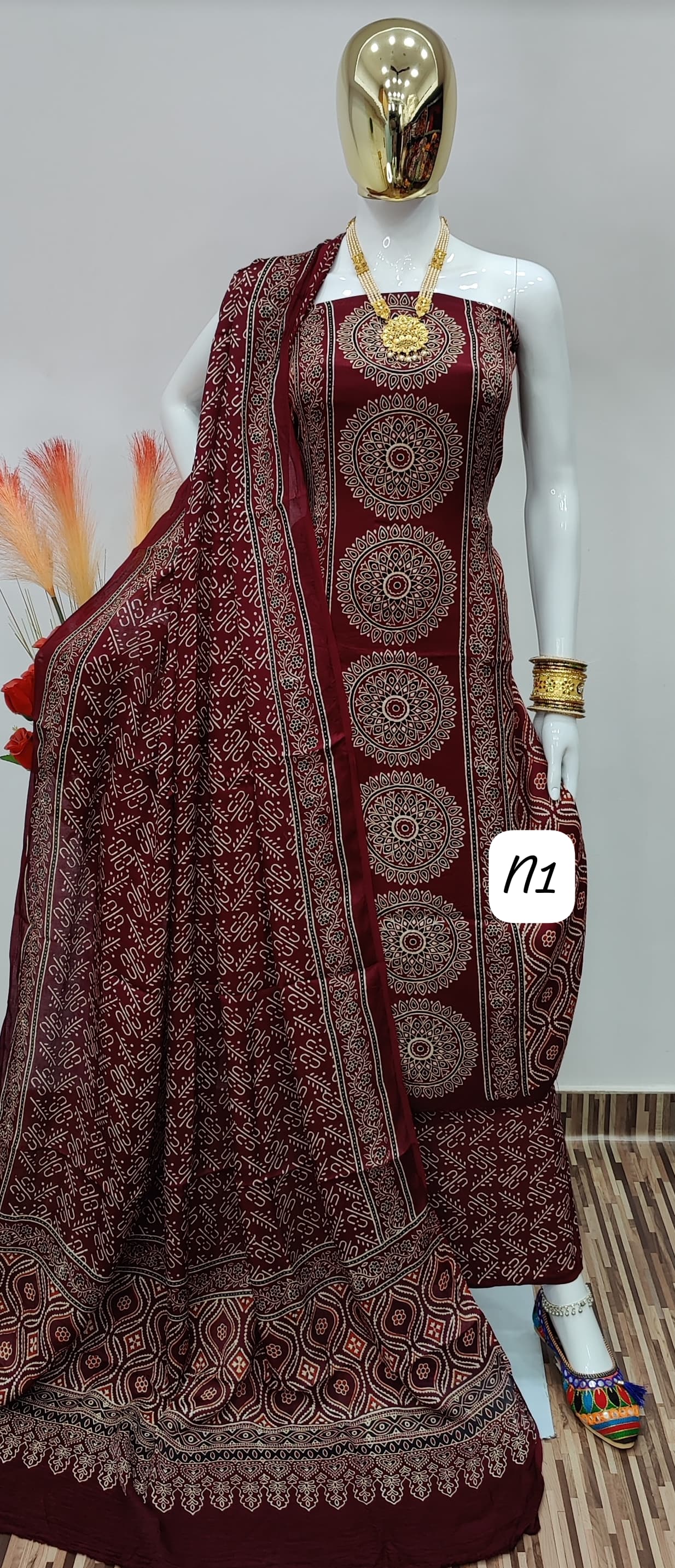 Original silk Hand Crafted Ajrakh Dress Material - Premium  from Ethenika.com - Just INR 3990! Shop now at Ethenika.com