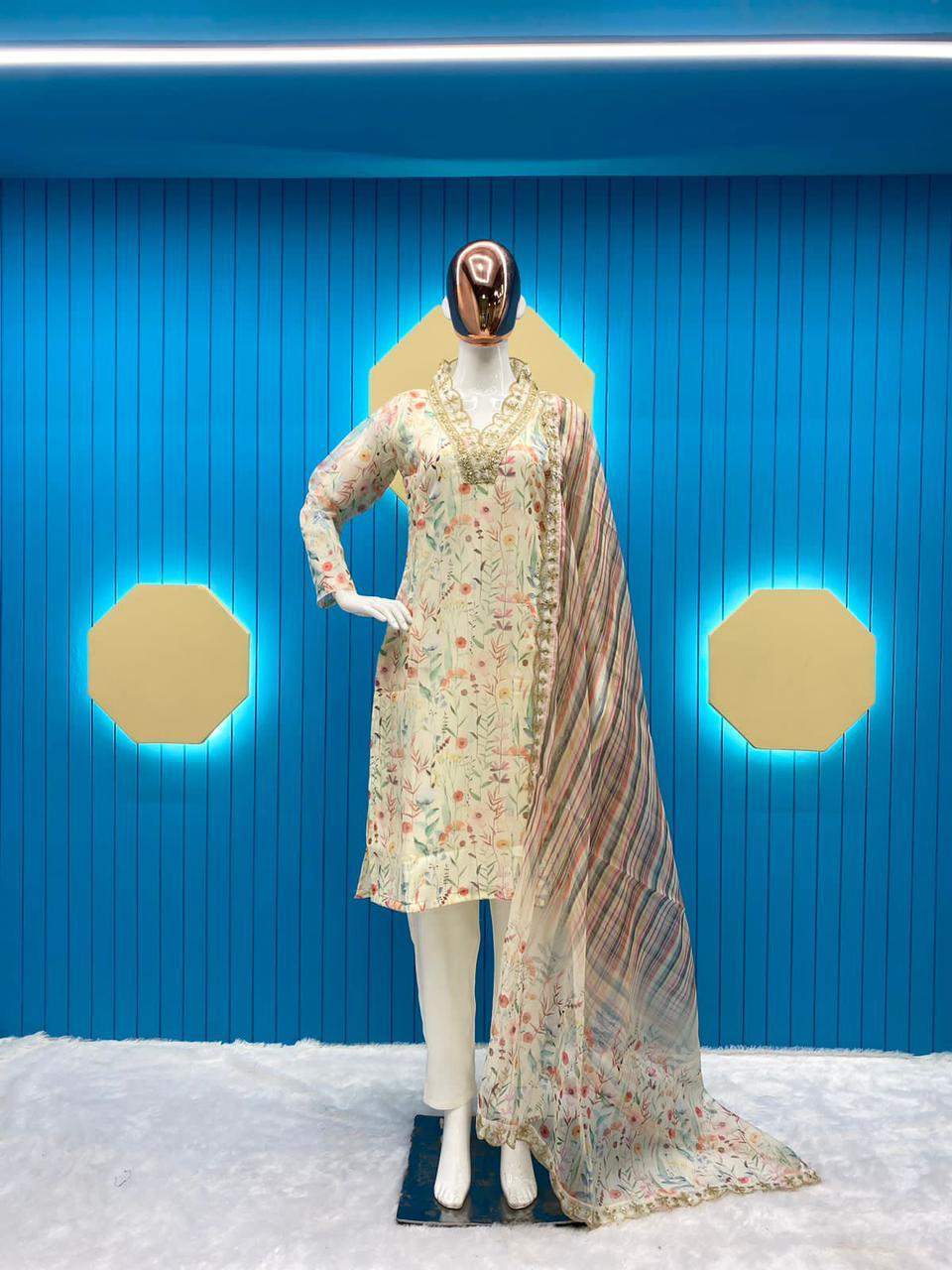 Organza Digital Print with Embroided Work Pant Dupatta Set (Stitched) - Premium  from Ethenika.com - Just INR 1990! Shop now at Ethenika.com