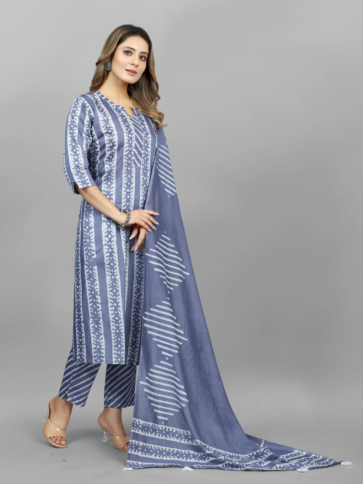 Hand Blocked Batik Kurti Pant Dupatta Set (Stitched) - Premium from Ethenika.com - Just INR 1790! Shop now at Ethenika.com