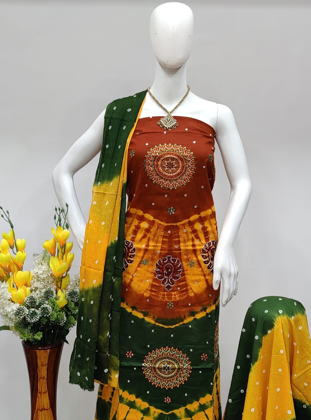 Mirror Thread work Original Hand Made Kutchi Bandhani Material (Unstitched) - Premium from Ethenika.com - Just INR 1690! Shop now at Ethenika.com