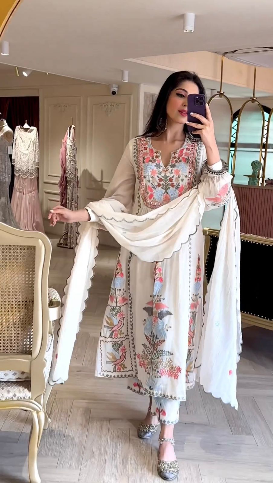 Faux Georgette Heavy Embroidery work Kurti Dupatta Pant Set - Premium from Ethenika.com - Just INR 2499! Shop now at Ethenika.com