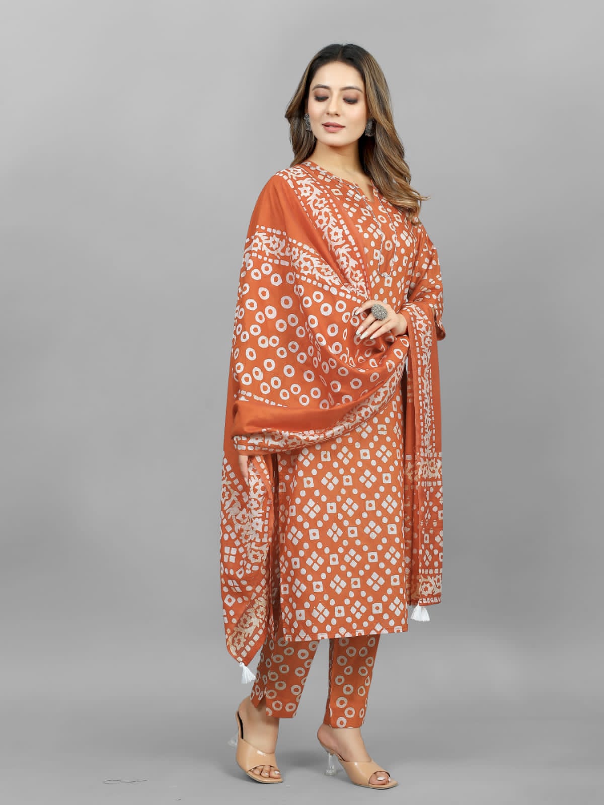 Hand Blocked Batik Kurti Pant Dupatta Set (Stitched) - Premium from Ethenika.com - Just INR 1790! Shop now at Ethenika.com