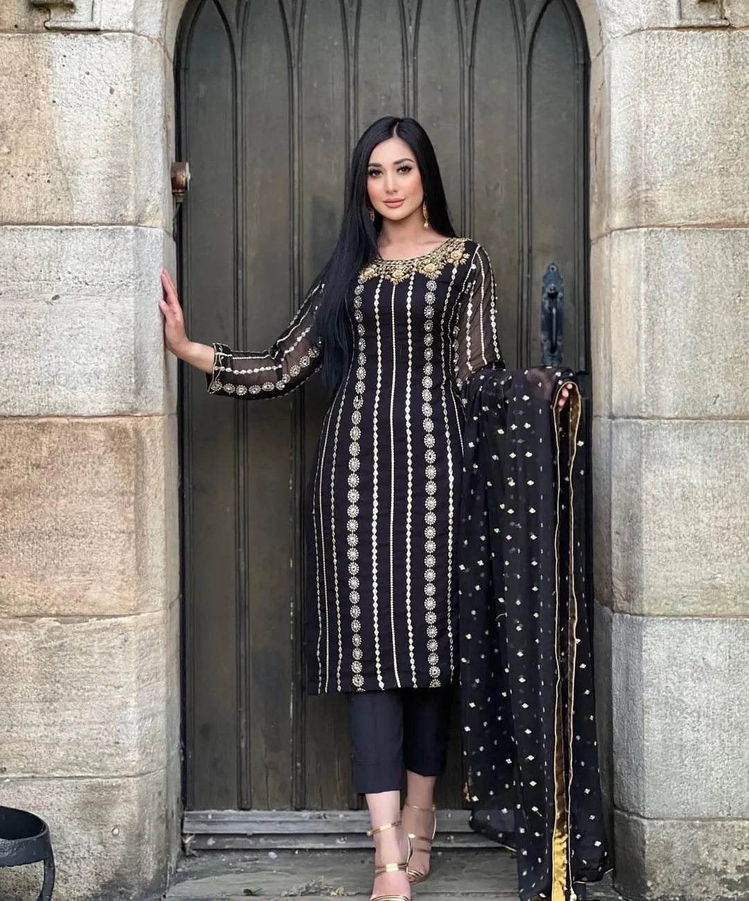 Faux Georgette Sequence Moti work Kurti Pant Dupatta Set - Premium from Ethenika.com - Just INR 2590! Shop now at Ethenika.com