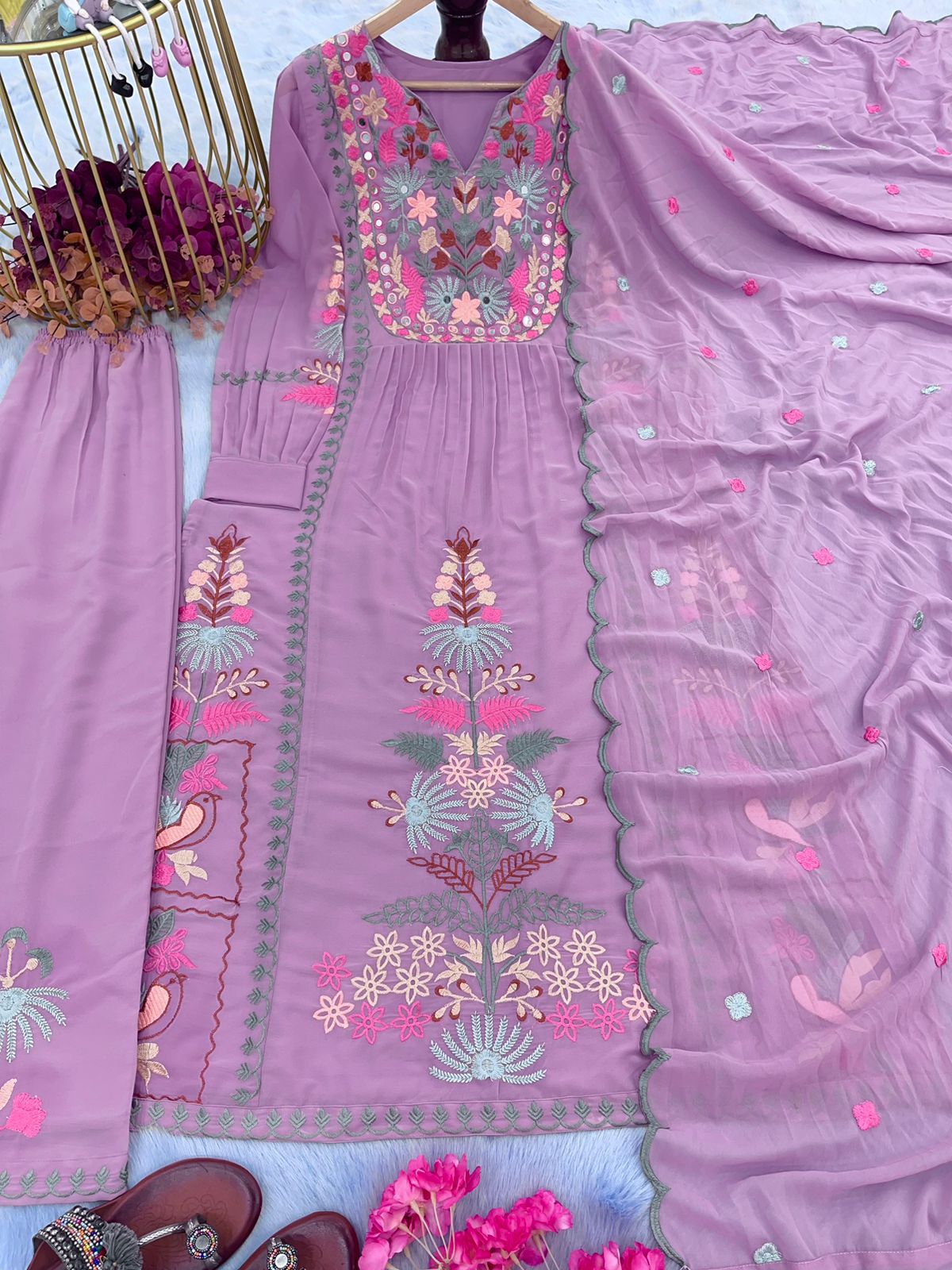 Faux Georgette Heavy Embroidery work Kurti Dupatta Pant Set - Premium from Ethenika.com - Just INR 2499! Shop now at Ethenika.com