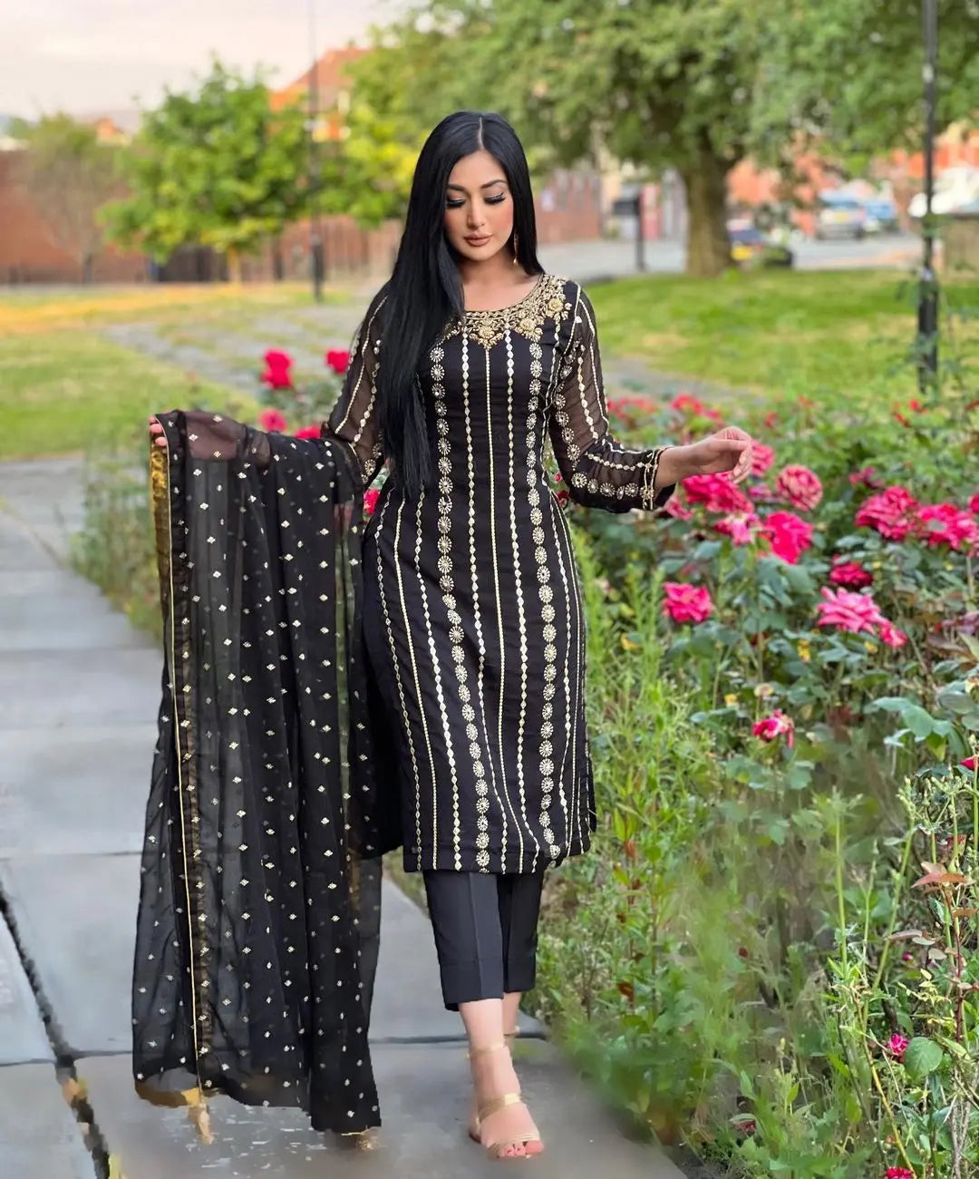 Faux Georgette Sequence Moti work Kurti Pant Dupatta Set - Premium from Ethenika.com - Just INR 2590! Shop now at Ethenika.com
