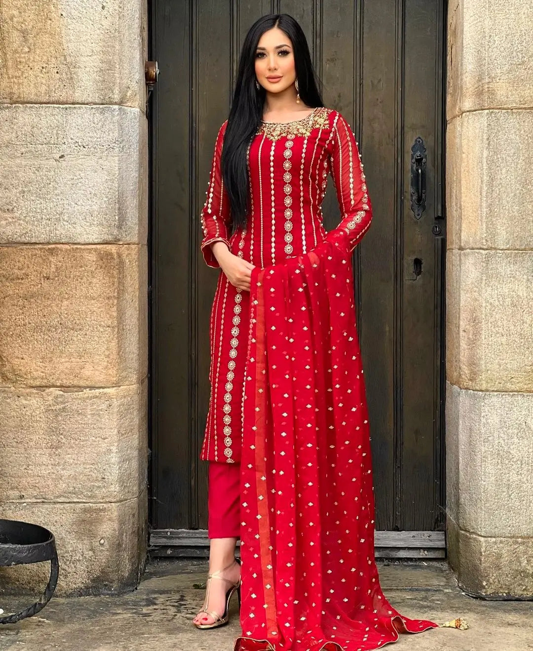 Faux Georgette Sequence Moti work Kurti Pant Dupatta Set - Premium from Ethenika.com - Just INR 2590! Shop now at Ethenika.com