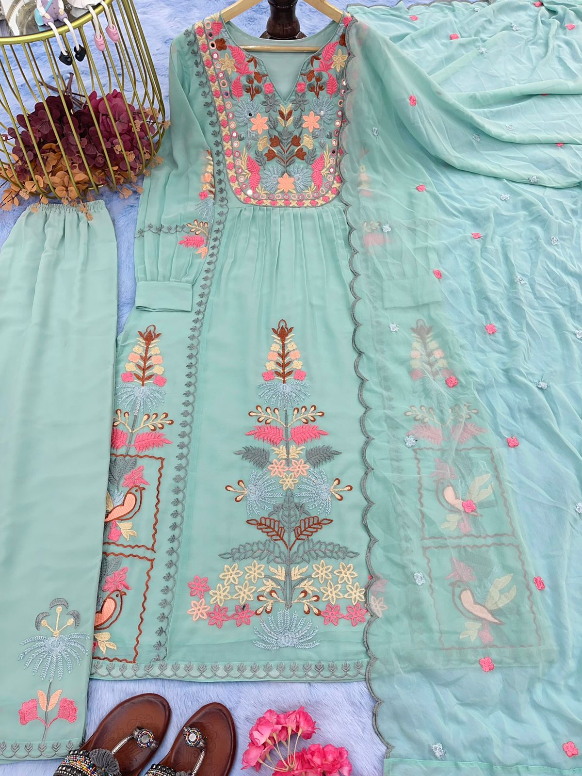 Faux Georgette Heavy Embroidery work Kurti Dupatta Pant Set - Premium from Ethenika.com - Just INR 2499! Shop now at Ethenika.com