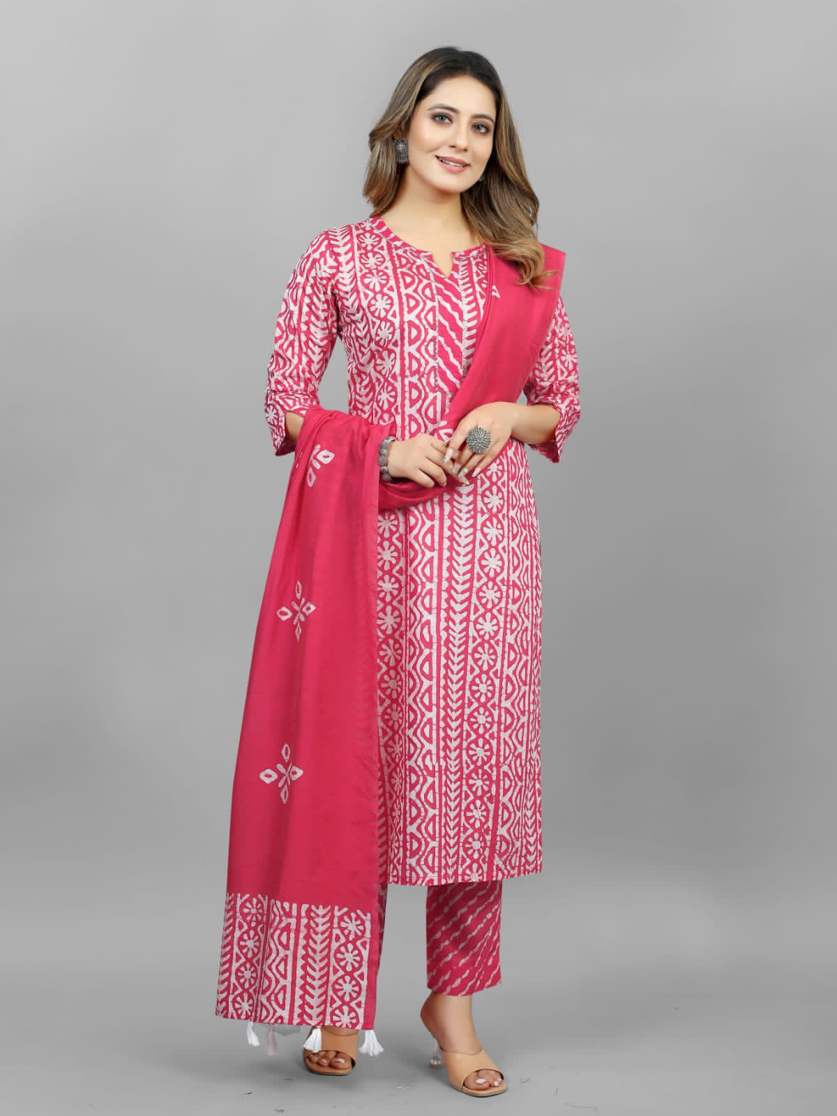 Hand Blocked Batik Kurti Pant Dupatta Set (Stitched) - Premium from Ethenika.com - Just INR 1790! Shop now at Ethenika.com